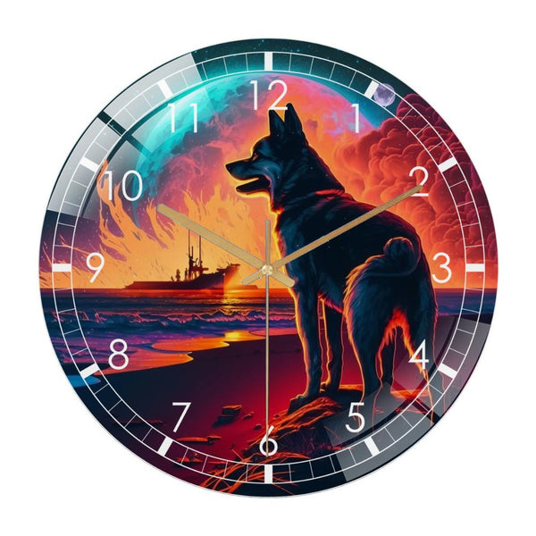 Decor Clocks： Seaside View at Sunset Glass Wall Clock, The Howl of A Lone Wolf Decor Wall Clock for Homes, Bars, Offices, Man Caves, Garages, And Living Rooms .Also Makes A Great Gift.