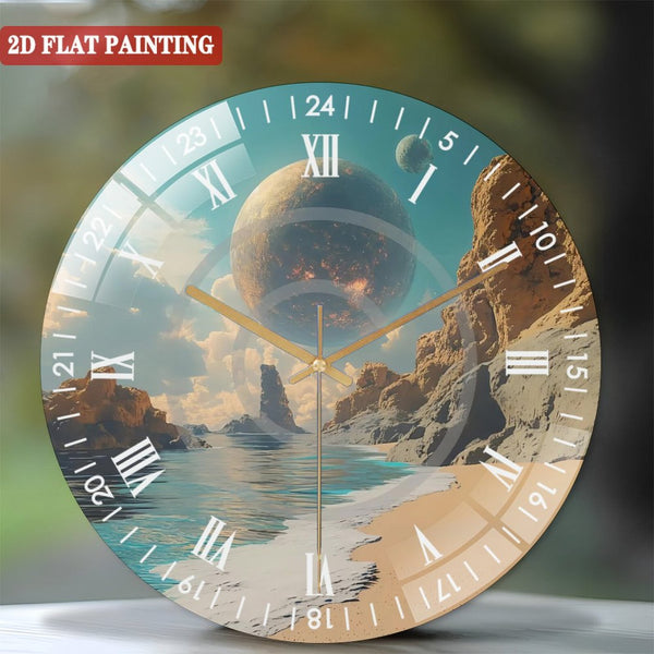 Room Wall Clock: Futuristic Sci-Fi  Glass Wall Clock, Ocean Waves Scene Decor Wall Clock for Homes, Bars, Offices, Man Caves, Garages, And Living Rooms. for Gift Home Wall Decor.