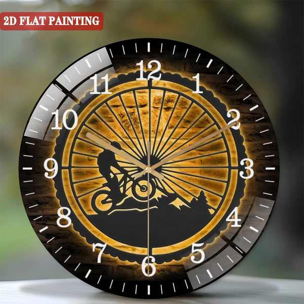 Decor Wall Clocks: Mountain Bike Glass Wall Clocks, MTB Glass Wall Clocks,Home Decor Biker Kids Nursery Decoration Bicycle Lover Birthday Christmas Housewarming Gift Style 12×12inch(30×30cm)