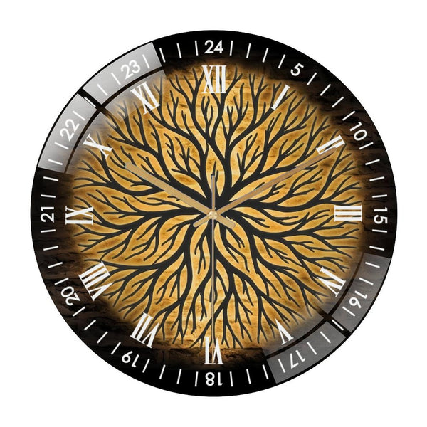 Decor Wall Clocks: Root Tree Of Life Glass Wall Clock,Home Decor Family Tree Decoration Wall Clock, for Homes, Bars, Offices, Man Caves, Garages, And Living Rooms. Style 12×12inch(30×30cm)