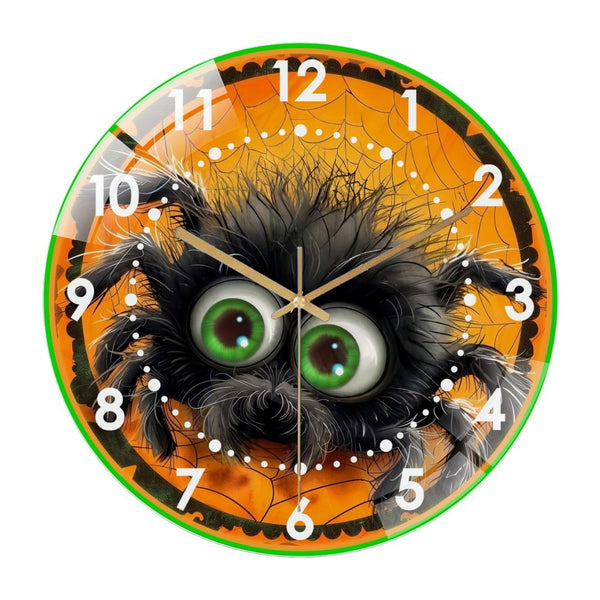 Decor Wall Clock: Hallo-ween  Cute Furry Spider  Glass Wall Clock, Cute Furry Spider  Wall Clock  for Homes, Bars, Offices, Man Caves, Garages, And Living Rooms .Also Makes A Great Gift.