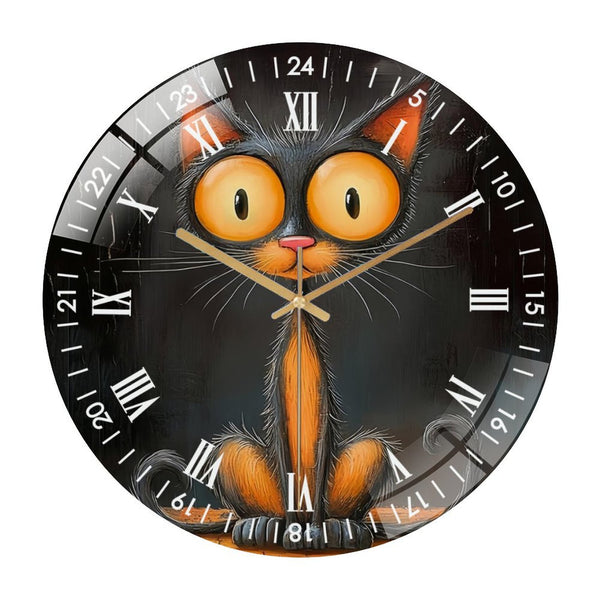 Decor Wall Clock: Big-Eyed Black Cat Glass Wall Clock, Black Cat  Spooky  Decor Wall Clock  for Homes, Bars, Offices, Man Caves, Garages, And Living Rooms .Also Makes A Great Gift.