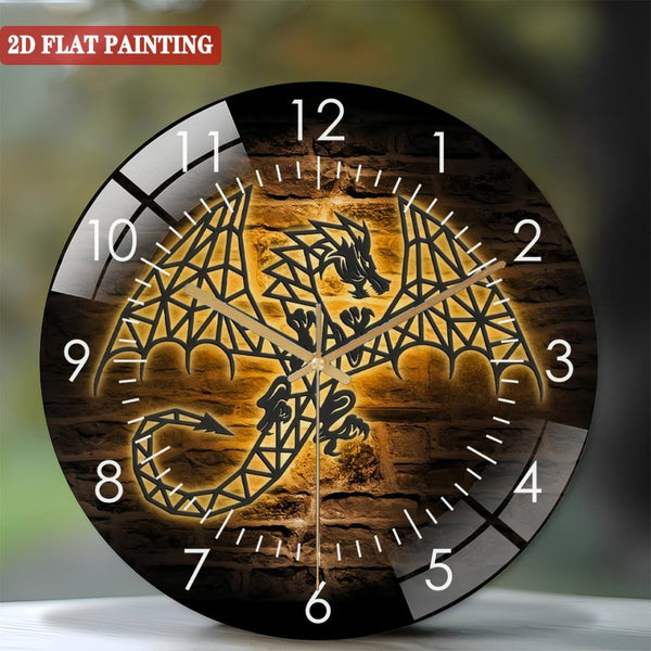 Clocks Wall Decor: Dragon Geometric Glass Wall Clocks, Dragon Lover Glass Wall Clocks, Home Decor Kid Boy Girl Nursery Decoration Birthday Housewarming Dad Gift Style 12×12inch(30×30cm)