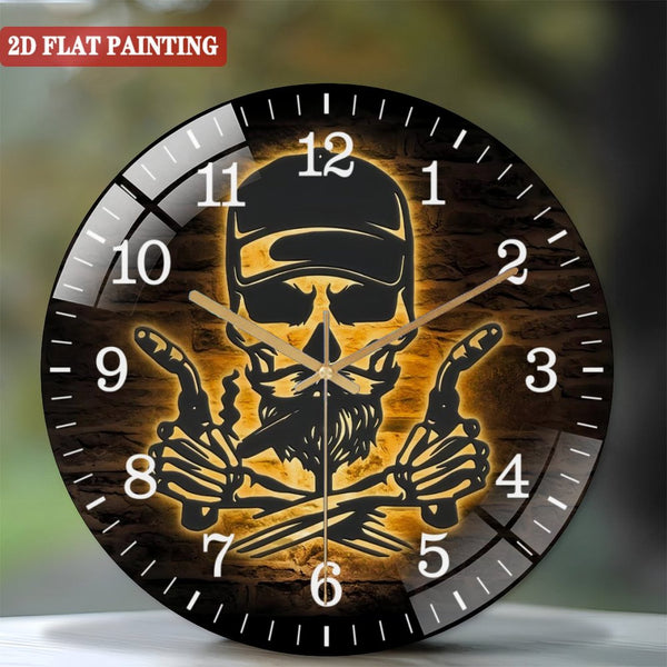 Decor Wall Clocks: Skull Welding Glass Wall Clocks, Welder Skull Glass Wall Clocks, Home Decor Ironworker Decoration Man Cave Birthday Christmas Housewarming Gifts Style 12×12inch(30×30cm)
