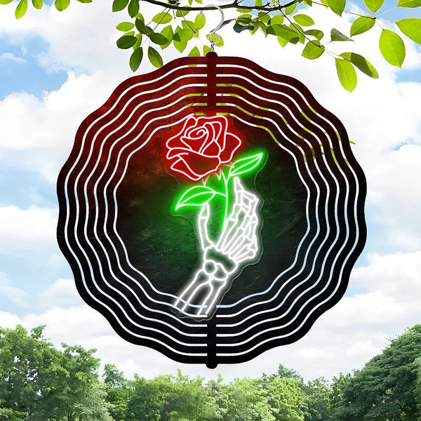 Funky Home Decor: Skeleton Holding Rose Wind Chimes– Rose Flower Wind Chimes for Home Decor Wedding Gift Decor. Man Cave Hanging Door Housewarming Hall-oween Gift .