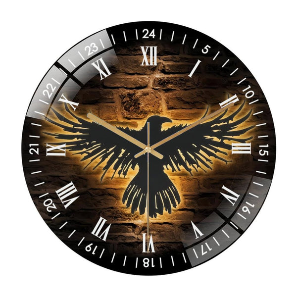 Decor Wall Clocks: Raven Glass Wall Clock,Black Horror Bird Decoration Wall Clock, for Homes, Bars, Offices, Man Caves, Garages, And Living Rooms. Halloween Nursery Decoration