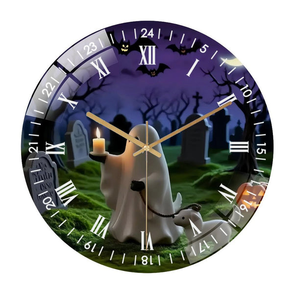 Decor Wall Clocks: Halloween Ghost With Dog Glass Wall Clock, Halloween Home  Decor Wall Clock, for Homes, Bars, Offices, Man Caves, Garages, And Living Rooms. Hallo-ween Gift .Also Makes A Grea.