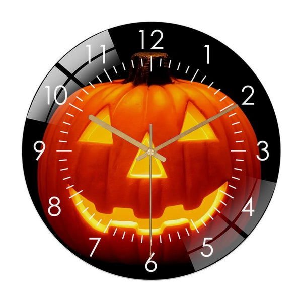 Decor Wall Clocks: Lighted Jack-O'-Lantern Pumpkin Glass Wall Clock,Spooky Halloween- Decoration Wall Clock, for Homes, Bars, Offices, Man Caves, Garages, And Living Rooms. Hallo-ween Gift