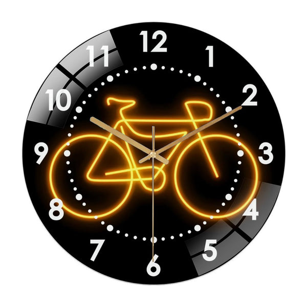 Decor Wall Clock: Orange Bicycle Bike Sport Glass Wall Clock ,Bicycle Bike  Bedroom Bar    Wall Clock for Home Decor, Christmas Gift . Game Room, Man Cave, Party Decor, Bicycle Decor Rider Decoration