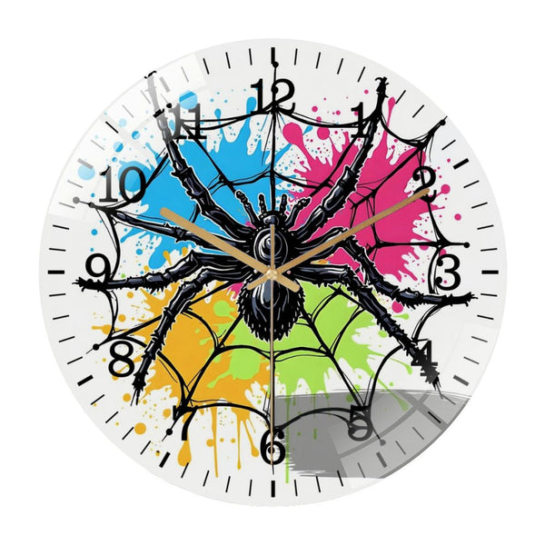 Decor Wall Clocks: Watercolor Spider  Glass Wall Clock,  Spider Decor Wall Clock for Homes, Bars, Offices, Man Caves, Garages, And Living Rooms. Also Makes A Great Gift.