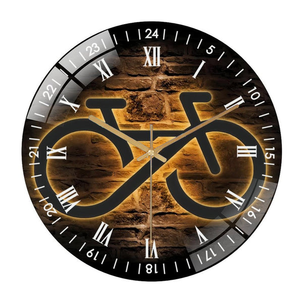 Decor Wall Clocks: Road Bike Racing Glass Wall Clock,Infinity Bike Forever Home Decor Wall Clock, for Homes, Bars, Offices, Man Caves, Garages, And Living Rooms. Style 12×12inch(30×30cm)