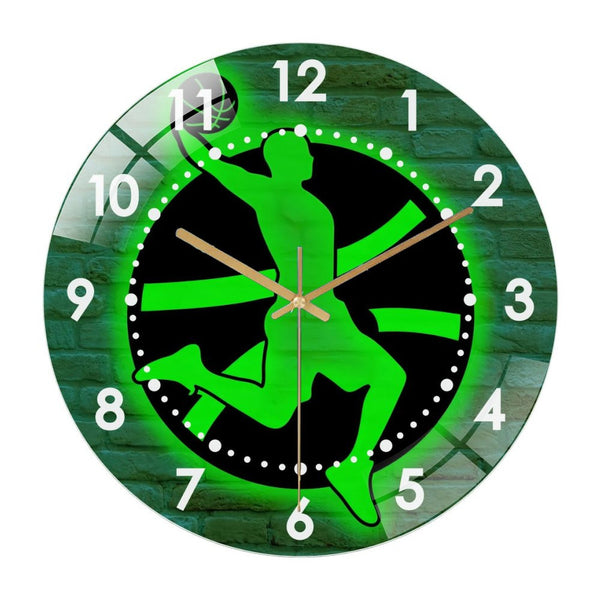 Decor Wall Clock: Basketball  Glass Wall Clock , Teen Boy Room Decor Wall Clock for Home Decor, Christmas Gift for Bedroom, Game Room, Man Cave, Party Decor Style 12×12inch(30×30cm)