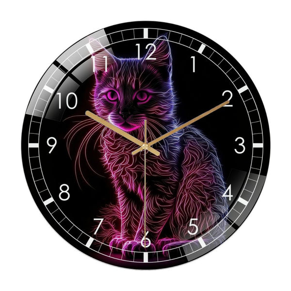Decor Wall Clock: Neon Pink Kitten Cat Kitty Fantasy Art  Glass Wall Clock, Cat Decor And Gift Wall Clock for Homes, Bars, Offices, Man Caves, Garages, And Living Rooms .Also Makes A Great Gift
