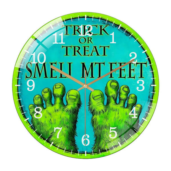 Decor Wall Clocks: Fun Smell My Feet  Glass Wall Clock,  Trick Or Treat Decor Wall Clock  for Homes, Bars, Offices, Man Caves, Garages, And Living Rooms .Also Makes A Great Gift.