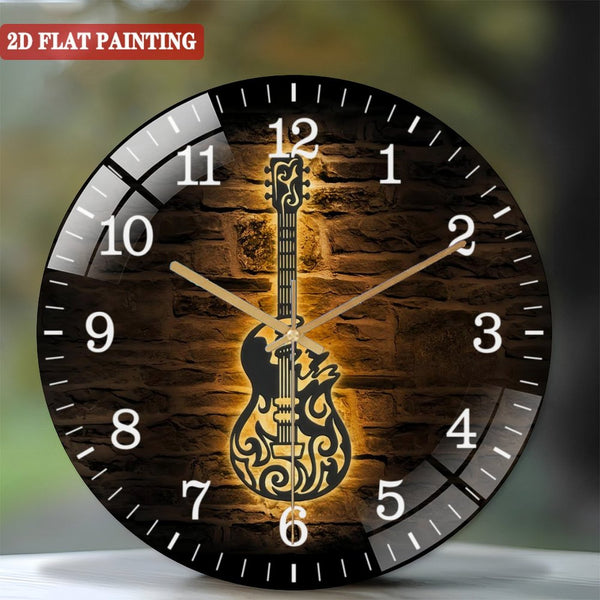 Decor Wall Clocks: Guitar Player Glass Wall Clocks，Guitarist Glass Wall Clocks， Home Decor Music Room Kids Nursery Decoration Birthday Xmas Housewarming Gifts Style 12×12inch(30×30cm)