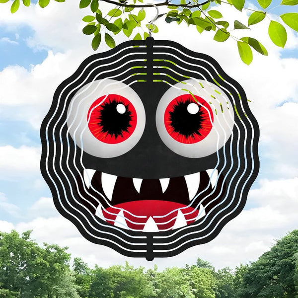 Funky Home Decor: Monster Face with Red Eyes Wind Chime,  Colorful Cute Monster Face Decor Wind Chime  for Homes, Bars, Offices, Man Caves, Garages, And Living Rooms .Also Makes A Great Gift