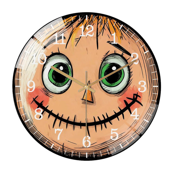 Decor Wall Clocks: Cute Scarecrow Face  Glass Wall Clock ，Colorful Fall Wall Clock for Homes, Bars, Offices, Man Caves, Garages, And Living Rooms. Also Makes A Great Gift.