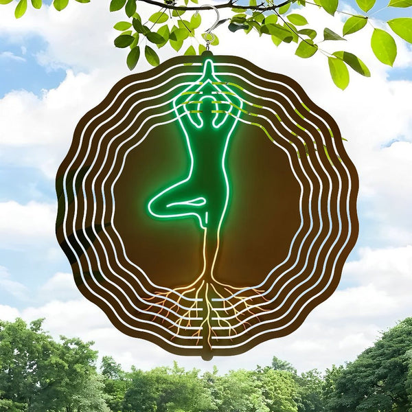 Funky Home Decor: Rooted & Rising Yoga Wind Chime– Spiritual And MindfulnessGlass Wall Clock for Haunted House & Party Decor for Homes, Bars, Offices, Man Caves, Garages, And Living Rooms