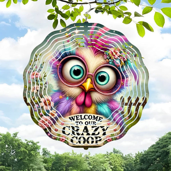 Funky Home Decor Hanging Decor Wind Chime Outdoor Decor,Funny Hen Welcome to Our Crazy Coop Wreath Iron Wind Chime Ideal for Gardens,