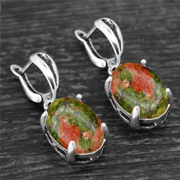 Pendientes vintage con colgante de garra de cuarzo natural, jade y amatista