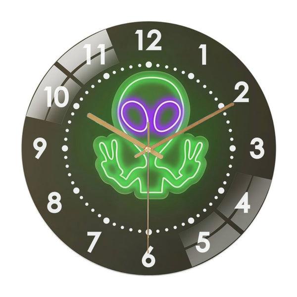 Decor Wall Clock: Cute Ali-en  Glass Wall Clock – Ali-en Cool Ali-en Gift Home Wall Clock for Home Decor, Kids Room Decor, Space Wall Art, Christmas Gift for Bedroom, Game Room, Man Cave, Party Decor,