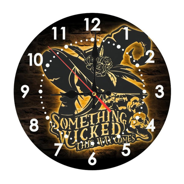 Decor Wall Clocks: Something Wicked This Way Comes Wood Wall Clocks, Moon Witch Hat Wood Wall Clocks, Decoration Halloween Home Decor Birthday Xmas Housewarming Gift  10×10inch(25×25cm)