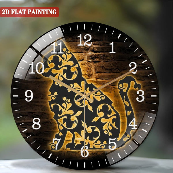 Decor Wall Clocks: Mandala Floral Cat Glass Wall Clocks, Floral Kitten Glass Wall Clocks, Home Decor Cat Lover Kid Nursery Decoration Hanging Door Birthday Xmas Style 12×12inch(30×30cm)