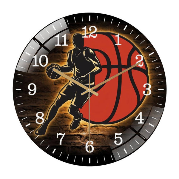 Decorative Clocks： Boy Basketball  Glass Wall Clock,  Basketball  Player Lover  Wall Clock，Basketball Wall Art, Home Decor Man Cave Sports Room Decoration Father's Day Birthday Christmas