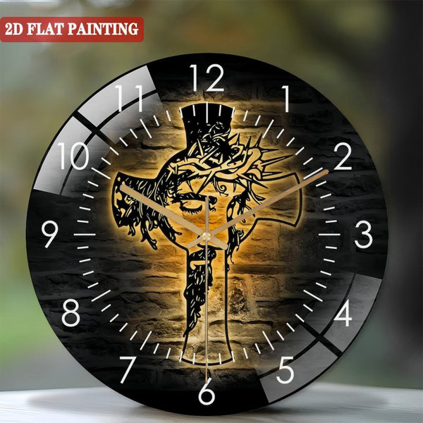 Decor  Wall Clock:Christ Jesus Cross Glass Wall Clocks, Jesus Christian Cross Glass Wall Clocks,Home Decor God Faith Decoration Religious Lord Housewarming Birthday Style 12×12inch(30×30cm)