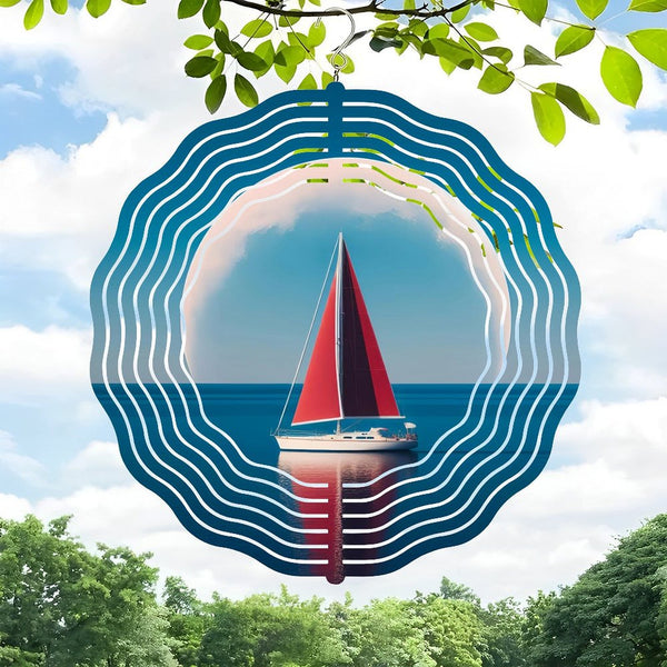 Funky Home Decor: Sail Boat with Red Sails And Moon on Horizon Wind Chimes ,Home Decor Gift  Ocean Lover Wind Chimes.Gift for Her for Homes, Bars, Offices, Man Caves, Garages, And Living Rooms.