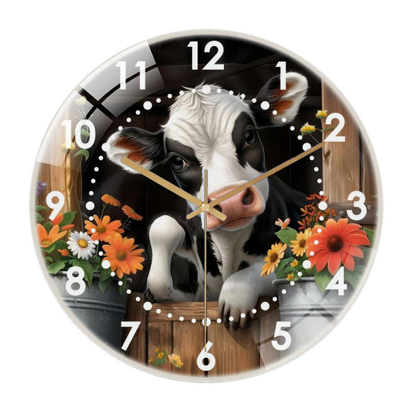 Decor Wall Clock: Holstein Cow  Glass Wall Clock, Cow Decor Wall Clock  for Homes, Bars, Offices, Man Caves, Garages, And Living Rooms .Also Makes A Great Gift. Style 12×12inch(30×30cm)