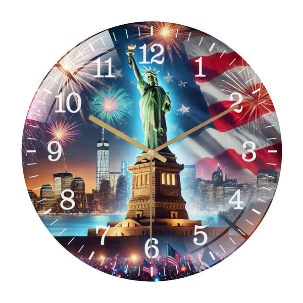 Decor Wall Clocks: Statue of Liberty New York Trade Center Glass Wall Clock, Patriotic Decor Wall Clock,   for Homes, Bars, Offices, Man Caves, Garages, And Living Rooms. Hallo Ween Gift
