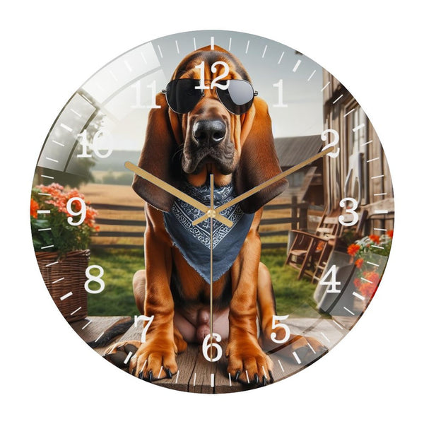 Decor Wall Clocks: Cool Bloodhound Dog Glass Wall Clock ,Dog Lover  Wall Clock  for Homes, Bars, Offices, Man Caves, Garages, And Living Rooms. .Also Makes A Great Gift, Pet Portrait