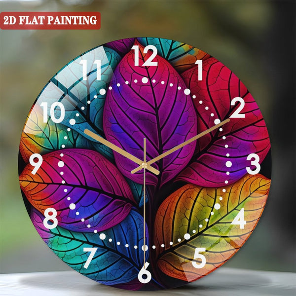 Clocks Wall Decor: Leaf Feast Wall Art Glass Wall Clock, Swirl  Leaf Wall Hanging Decor Wall Clock for Homes, Bars, Offices, Man Caves, Garages, And Living Rooms. for Gift Home Wall Decor.