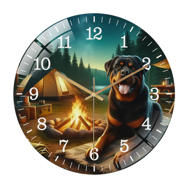 Decor Wall Clocks: Rottweiler on A Adventure  Glass Wall Clock for Homes, Bars, Offices, Man Caves, Garages, And Living Rooms. Hallo Ween Gift .Also Makes A Great Gift. Style 12×12inch(30×30cm)
