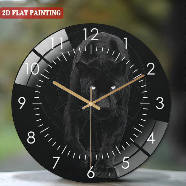 Clocks Wall Decor: Black Mystic Panther Glass Wall Clock,  Dark Geometric Animal Decor Wall Clock, for Homes, Bars, Offices, Man Caves, Garages, And Living Rooms. Hallo-ween Gift .