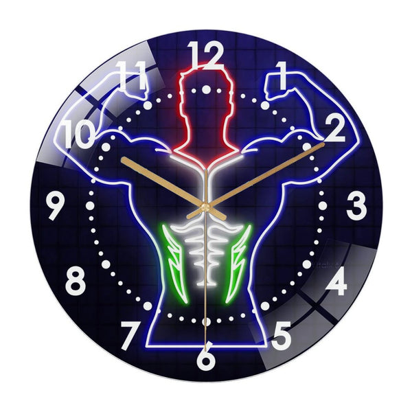 Decor Wall Clock: Bodybuilder Glass Wall Clock ，Bodybuilder Gym Wall Art  Wall Clock for Home Decor, Christmas Gift for Bedroom, Game Room, Man Cave, Party Decor, Gym Lover Gift.Room Wall Decor