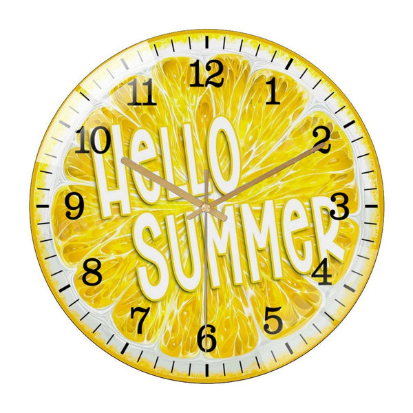 Decor Wall Clocks: Lemon Slice Hello Summer Lemon Glass Wall Clock,  Lemon Decor Wall Clock  for Homes, Bars, Offices, Man Caves, Garages, And Living Rooms .Also Makes A Great Gift.