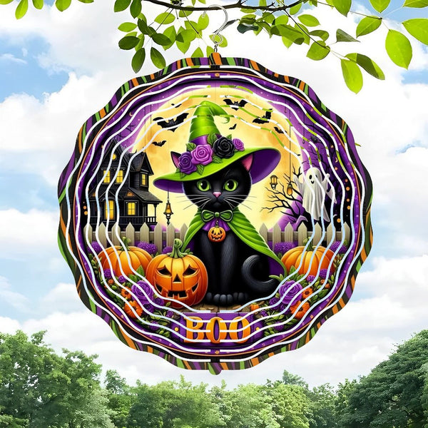 Funky Home Decor: Round Black Witch Cat Halloween Wreath Wind Chimes, Cute Black Cat with Pumpkins, Ghosts And Bats, Party Decor, from  Homes, Bars, Offices, Man Caves, Garages, And Living Rooms.