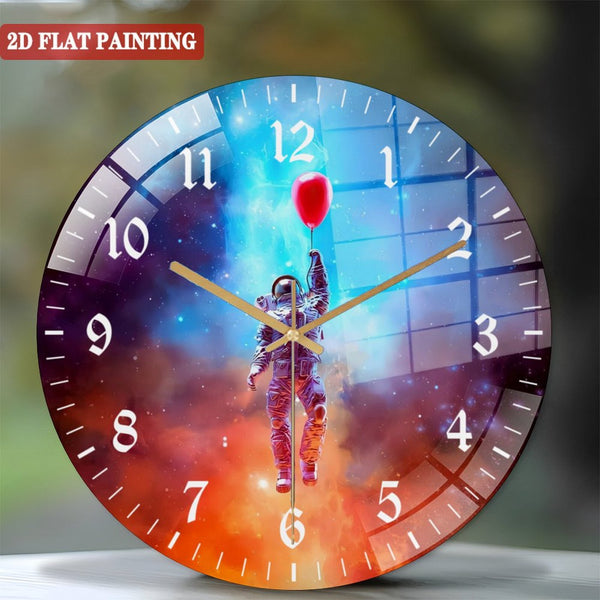 Clocks Wall Decor: Astronaut Floating In Space Glass Wall Clock, Space Landscape Tempered Glass Decor Wall Clock for Homes, Bars, Offices, Man Caves, Garages, And Living Rooms.