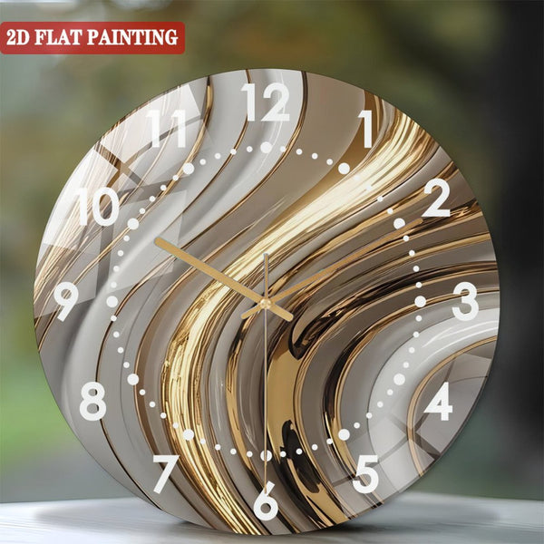 Clock Wall Decor: Gold Abstract Geometric Round Glass Wall Clock,  Stained Look Round  Decor Wall Clock for Homes, Bars, Offices, Man Caves, Garages, And Living Rooms. Style 12×12inch(30×30cm)