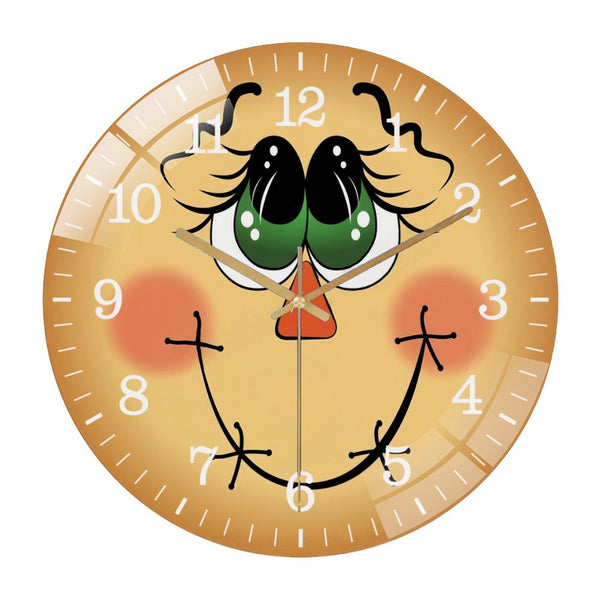 Decor Wall Clocks: Scarecrow Face Glass Wall Clock,Green Eyed Scarecrow Glass Wall Clock for Homes, Bars, Offices, Man Caves, Garages, And Living Rooms. Also Makes A Great Gift.