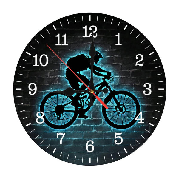 Decor Wall Clocks: Cyclist Mountain Bike Wood Wall Clocks, Bicycle MTB Wood Wall Clocks, Home Decor Biker Decoration Bike Mud Sweat Gears Glass Wall Clocks  10×10inch(25×25cm)