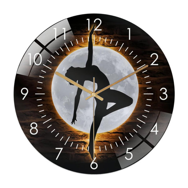 Decor Wall Clocks: Ballet Dancing On The Moon Glass Wall Clock， Modern Dancer Glass Wall Clock， Home Decor Acrobat Dance Room Decoration Christmas Birthday Style 12×12inch(30×30cm)