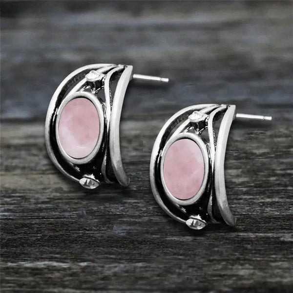 Pendientes vintage de cuarzo natural, jade y amatista para mujer