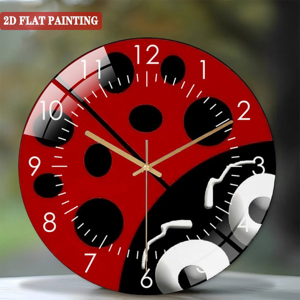Clock Wall Decor: Indoor Outdoor Lady Bug  Round Glass Wall Clock,  Lady Bug Decor Wall Clock for Homes, Bars, Offices, Man Caves, Garages, And Living Rooms. Style 12×12inch(30×30cm)