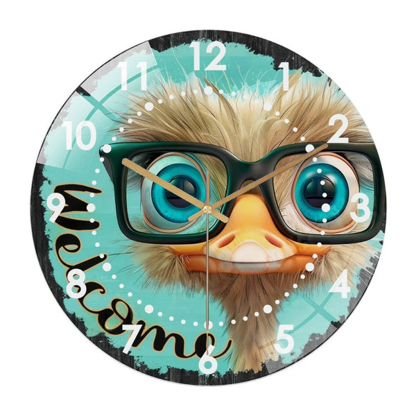 Decor Wall Clocks: Welcome Ostrich Glass Wall Clock,  Ostrich  Rustic Decor Wall Clock  for Homes, Bars, Offices, Man Caves, Garages, And Living Rooms .Also Makes A Great Gift.