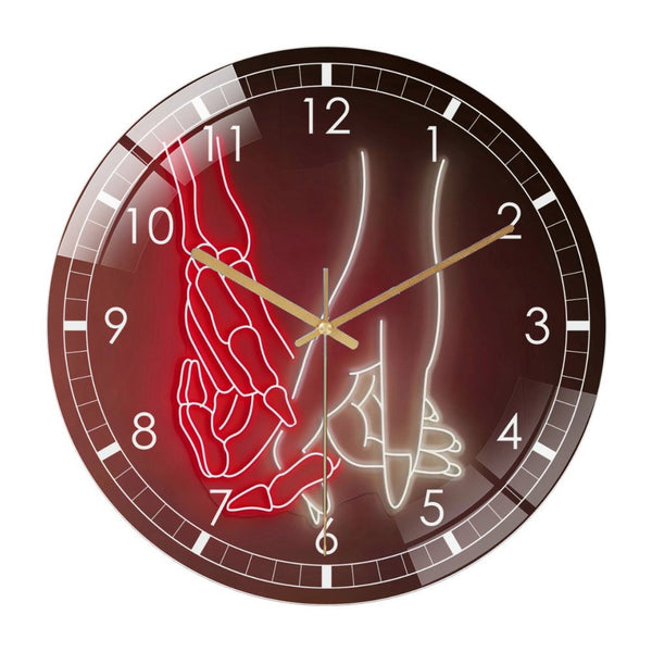 Decor Wall Clock: Skeleton Hand And Human Shaking Hands Glass Wall Clock, Skeleton Hand  Wall Clock for Home Decor Wedding Gift Decor. Hallo-ween Valentine Gift, Skull Lover Gift,