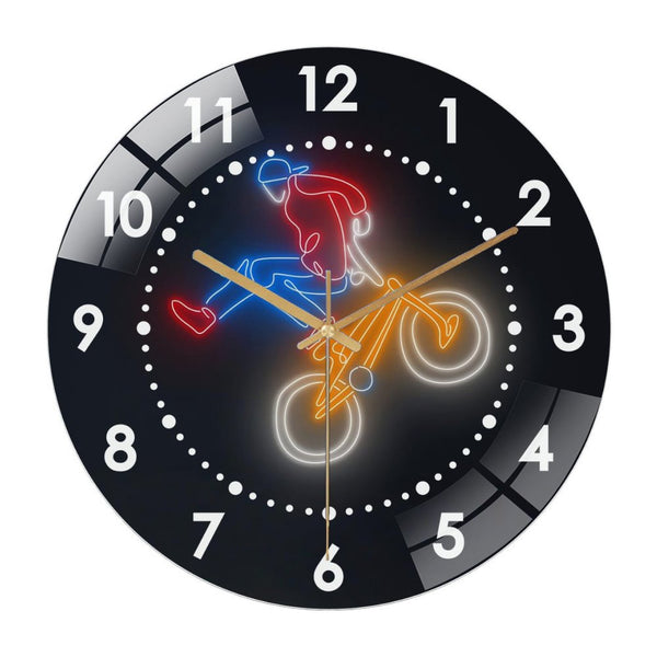 Decor Wall Clock: B-M-X Freestyle Sport Glass Wall Clock ，Cycling B-M-X Freestyle Wall Art  Wall Clock for Home Decor, Christmas Gift for Bedroom, Game Room, Man Cave, Party Decor, Gym Lover Gift.