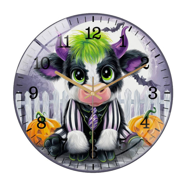 Decor Wall Clocks: Cute Baby Cow in A Black And White Stripe Suit  Glass Wall Clock,  Fall Cow Wall Clock  for Homes, Bars, Offices, Man Caves, Garages, And Living Rooms .Also Makes A Great Gift.